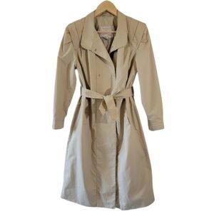 VTG Mulberry Coat Waxed Cotton Sz 5/6 Tan Double Breasted Belted Preppy Academia